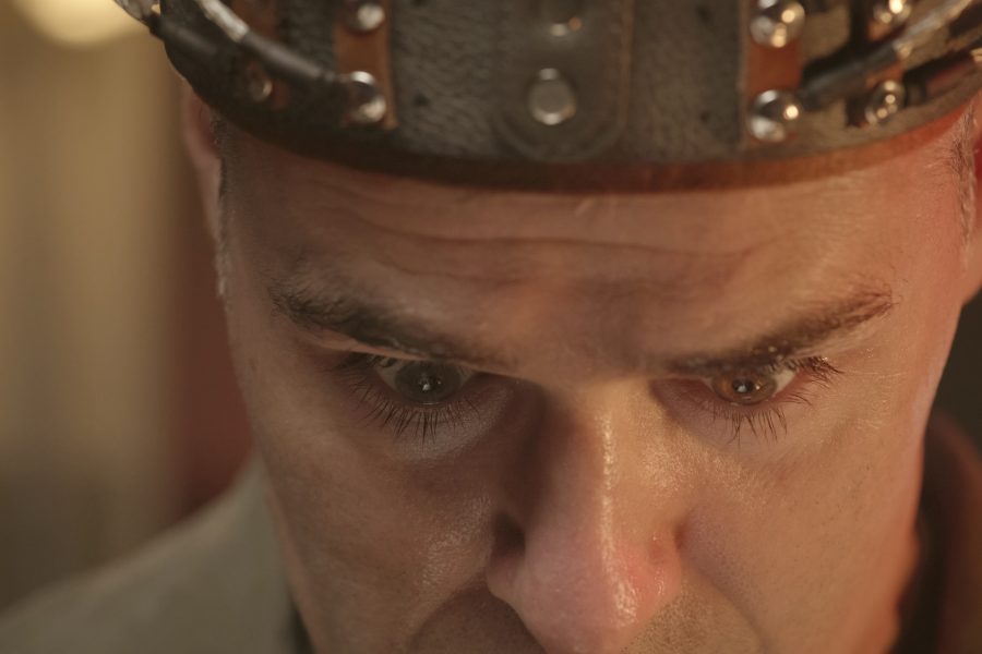 Scientific experiment with sci-fi helmet